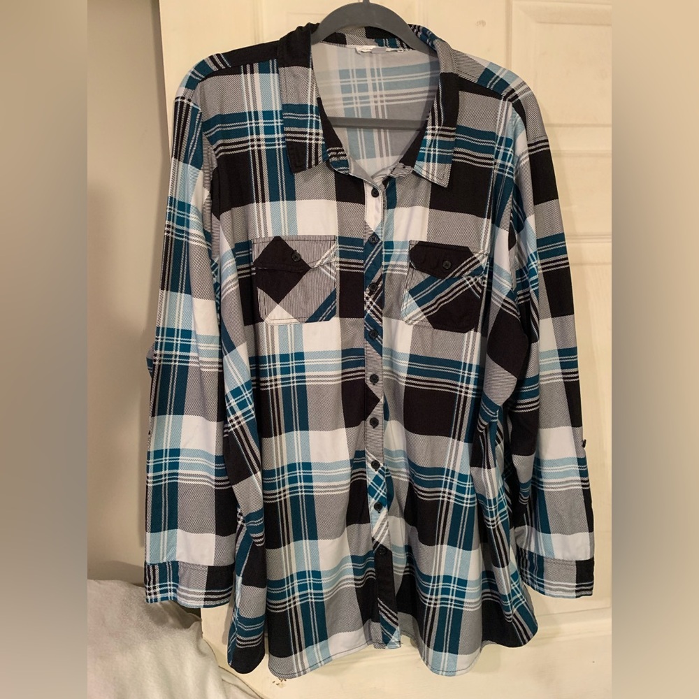Warehouse Plaid Shirt in Black, White, and Blue